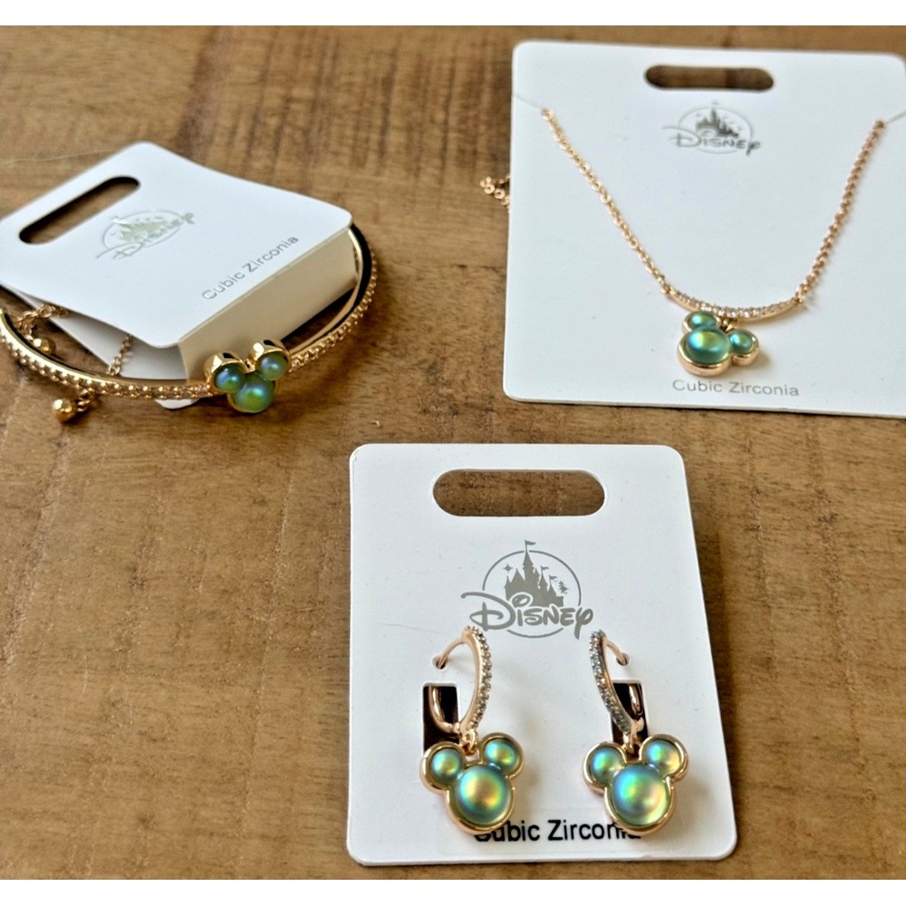 2026 Disney Parks Mickey Icon Earrings Necklace Bracelet Opalescent Jewelry Set